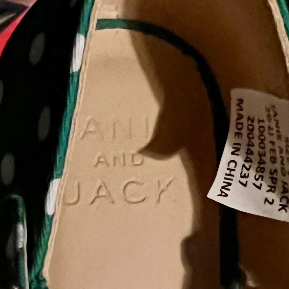 Janie and Jack, DOT BOW FLATS, green and white, size 11